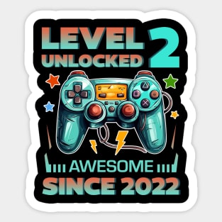 Level 2 Unlocked Awesome Since 2022 2nd b-day Gift For Boys Kids Toddlers Sticker